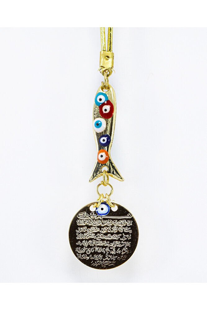 Uzun Balık Nazar Boncuklu Metal Ayetel Kürsi Altın Renkli Araba Dikiz Ayna Süsü, Yeni Araba Hediyesi