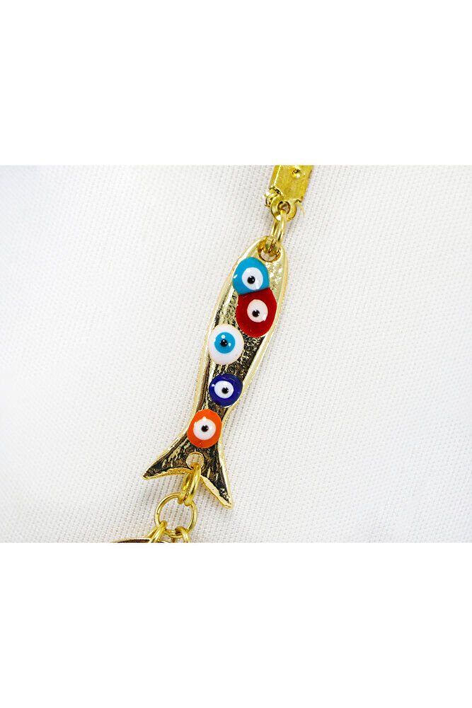 Uzun Balık Nazar Boncuklu Metal Ayetel Kürsi Altın Renkli Araba Dikiz Ayna Süsü, Yeni Araba Hediyesi