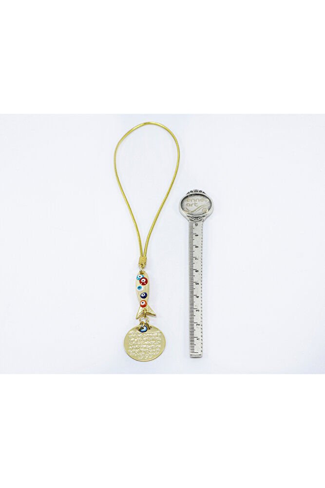 Uzun Balık Nazar Boncuklu Metal Ayetel Kürsi Altın Renkli Araba Dikiz Ayna Süsü, Yeni Araba Hediyesi