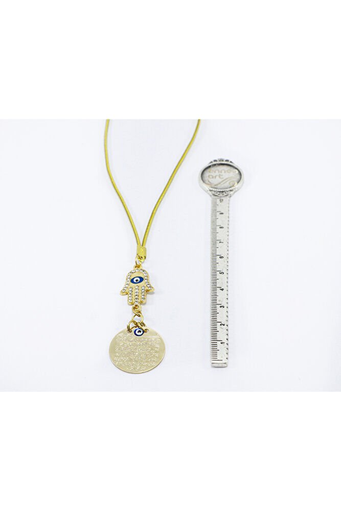 Hamse Eli Fatma Ana Eli Metal Ayetel Kürsi Altın Renkli Araba Dikiz Ayna Süsü, Yeni Araba Hediyesi