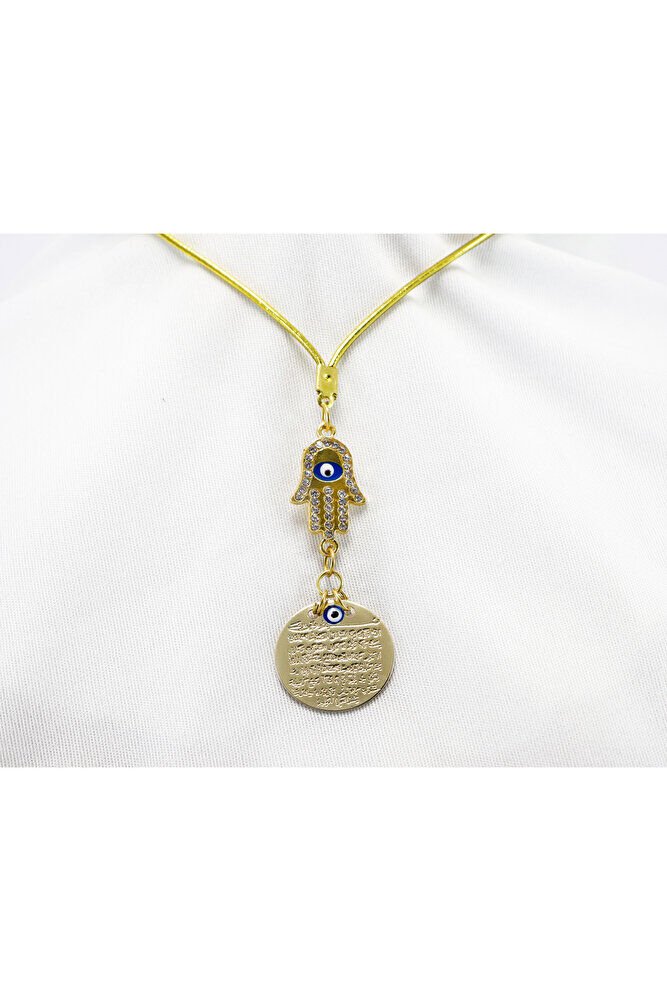 Hamse Eli Fatma Ana Eli Metal Ayetel Kürsi Altın Renkli Araba Dikiz Ayna Süsü, Yeni Araba Hediyesi