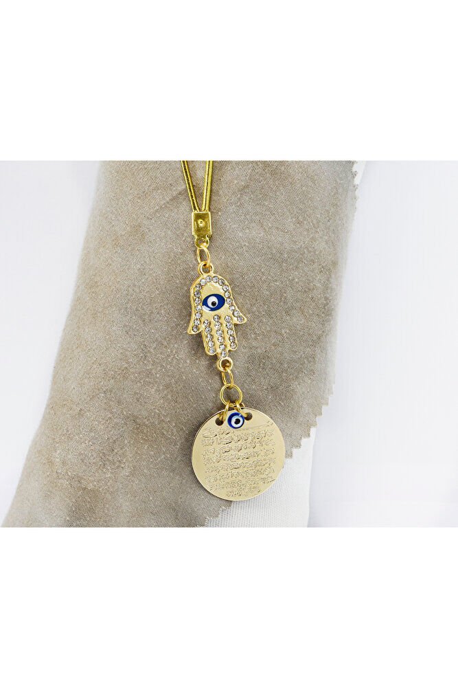 Hamse Eli Fatma Ana Eli Metal Ayetel Kürsi Altın Renkli Araba Dikiz Ayna Süsü, Yeni Araba Hediyesi