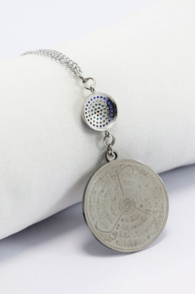 Zirkon Nazar Boncuğu Gümüş Renk Çelik Ayetel Kürsi/ Felak Nas İhlas Zincirli Araba Dikiz Ayna Süsü