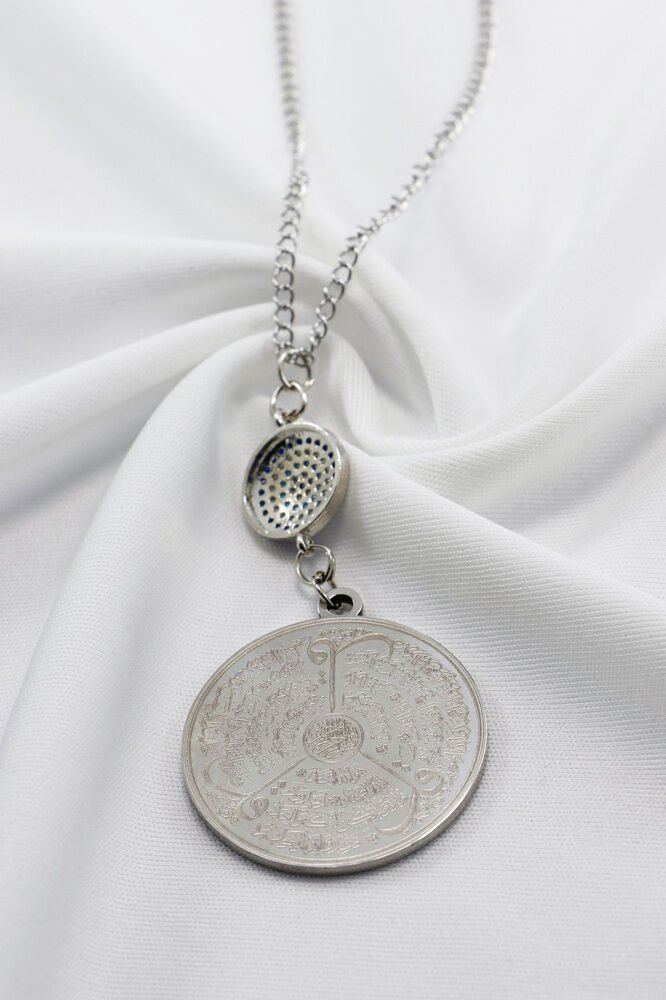 Zirkon Nazar Boncuğu Gümüş Renk Çelik Ayetel Kürsi/ Felak Nas İhlas Zincirli Araba Dikiz Ayna Süsü