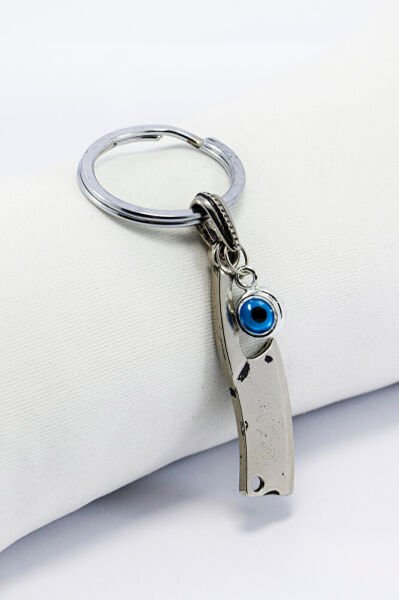 Meslek Hediyesi Anahtarlığı Çİft Taraflı Cam Nazar Boncuğu Metal Satır Anahtarlık