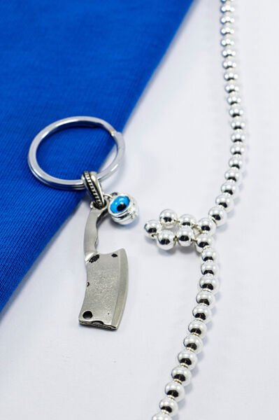 Meslek Hediyesi Anahtarlığı Çİft Taraflı Cam Nazar Boncuğu Metal Satır Anahtarlık