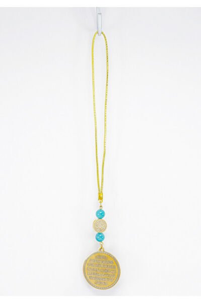 Zirkon Taşlı Turkuaz Doğal Taşlı Çelik Çift Taraflı Ayetel Kürsi, Felak Nas İhlas Dikiz Ayna Süsü