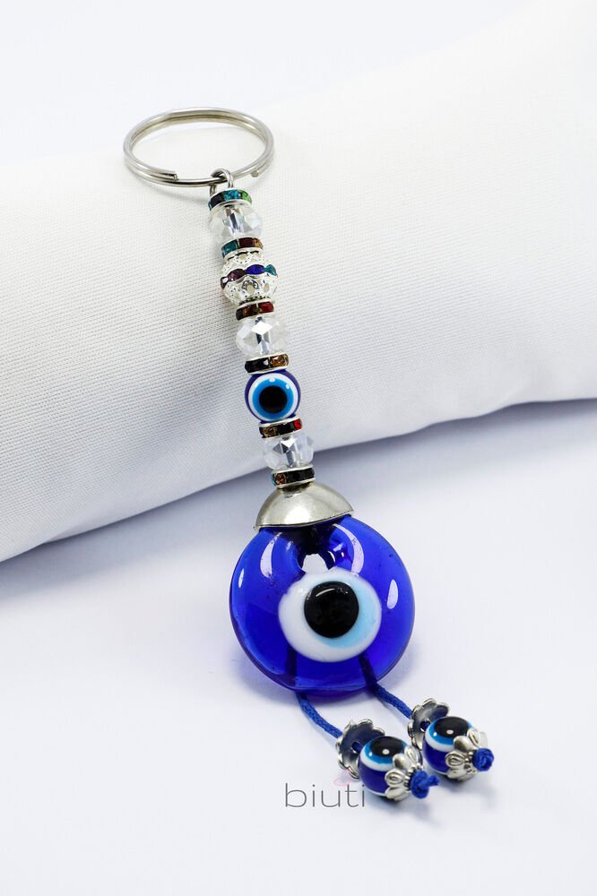 El Yapımı Cam Nazar Boncuklu Anahtarlık, Parıltılı Renkli Boncuklu Özel Tasarım Hediyelik Aksesuar