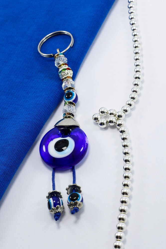 El Yapımı Cam Nazar Boncuklu Anahtarlık, Parıltılı Renkli Boncuklu Özel Tasarım Hediyelik Aksesuar