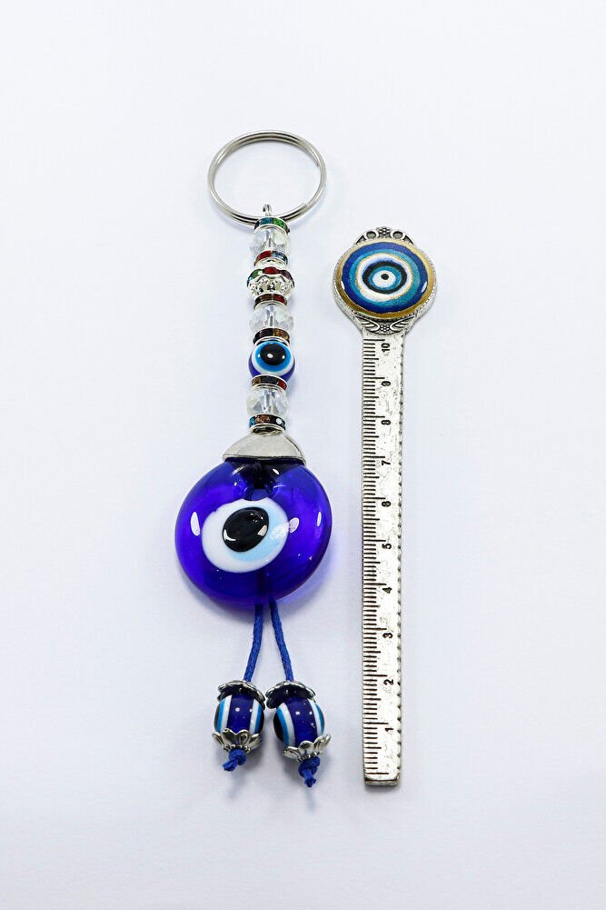 El Yapımı Cam Nazar Boncuklu Anahtarlık, Parıltılı Renkli Boncuklu Özel Tasarım Hediyelik Aksesuar
