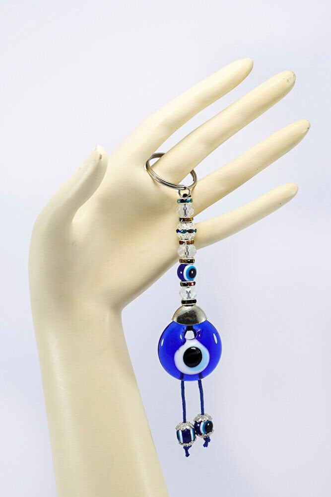 El Yapımı Cam Nazar Boncuklu Anahtarlık, Parıltılı Renkli Boncuklu Özel Tasarım Hediyelik Aksesuar