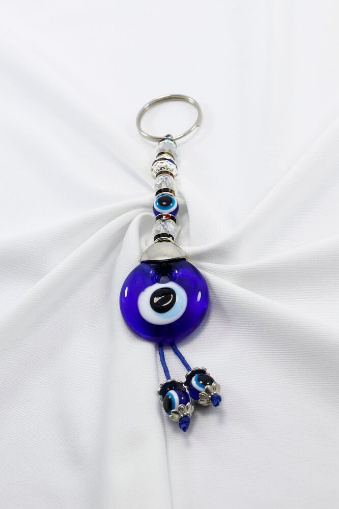 El Yapımı Cam Nazar Boncuklu Anahtarlık, Parıltılı Renkli Boncuklu Özel Tasarım Hediyelik Aksesuar