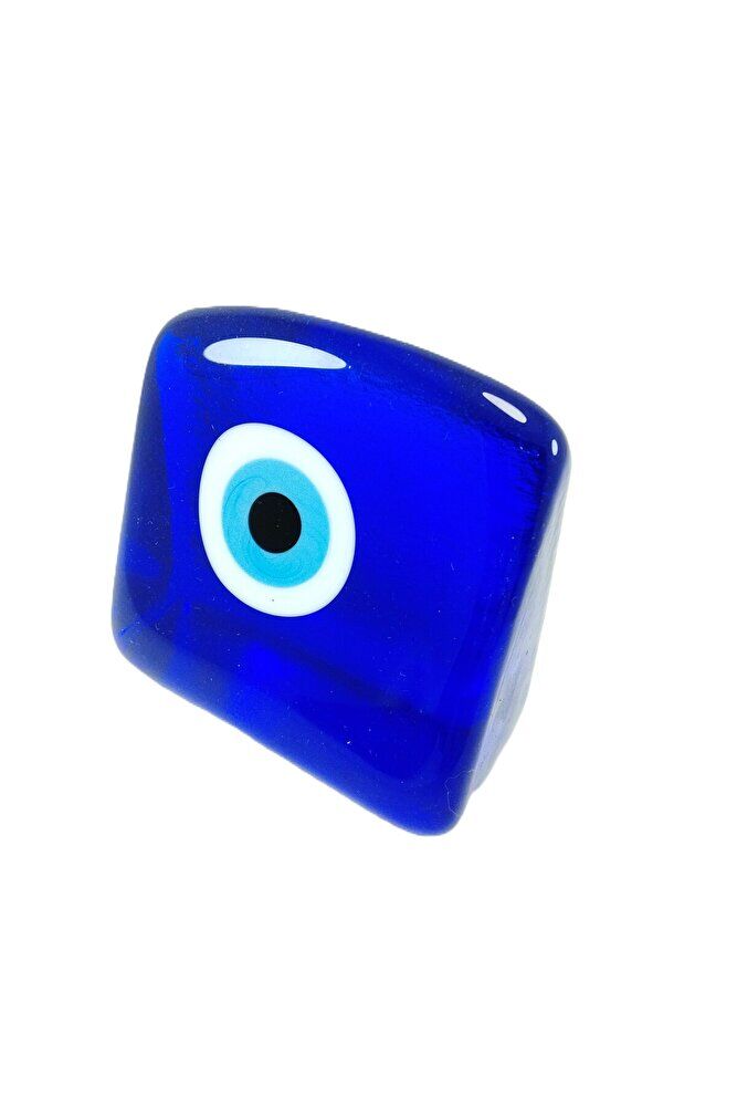 Kare Cam Nazar Boncuğu Üç Boyutlu El Yapımı Masaüstü Dekoru 8x8x4 Cm