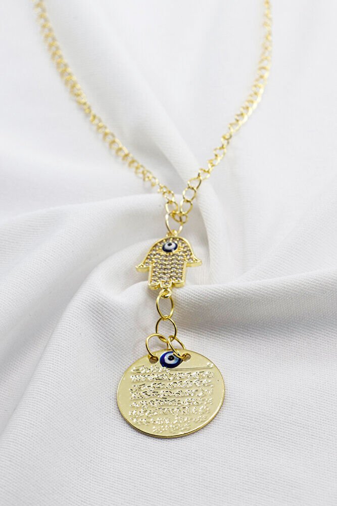 Hamse Eli Zirkon Nazar Boncuğu Araba Dikiz Ayna Süsü Küçük Metal Gold Renkli Ayetel Kürsi