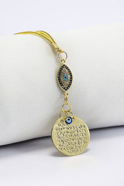 Elips Zirkon Nazar Boncuğu Araba Dikiz Ayna Süsü Küçük Metal Ayetel Kürsi, Araba Hediyesi