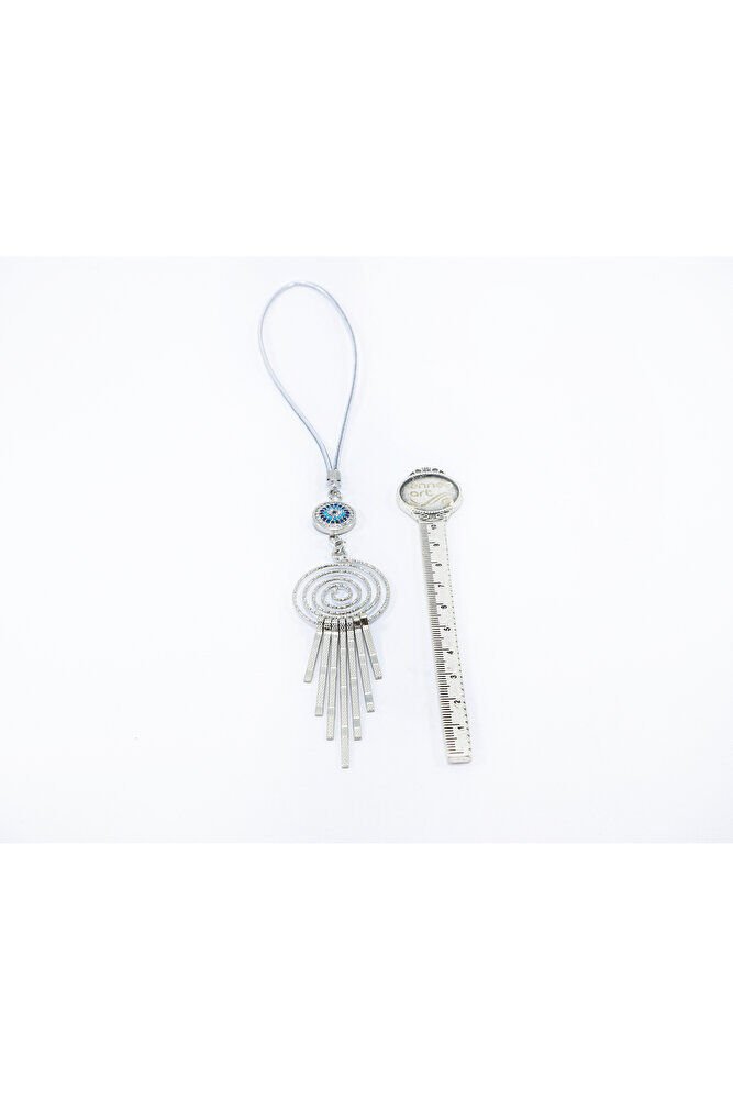 Zircon Stone Evil Eye Metal Tassel Car Rearview Mirror Ornament, Silver Color Car Gift