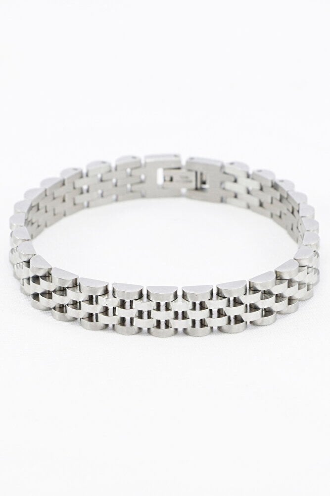 Gümüş Renkli Beş Sıra Örgü Paslanmaz Çelik Erkek Bileklik, Sevgililer Günü Hediyelik Erkek Aksesuar