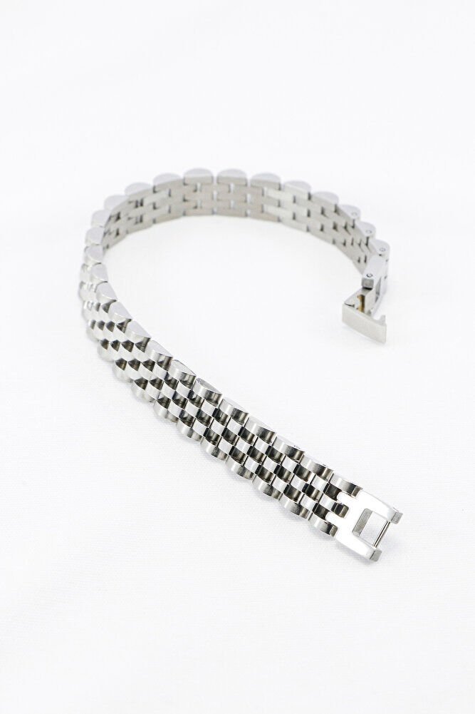 Gümüş Renkli Beş Sıra Örgü Paslanmaz Çelik Erkek Bileklik, Sevgililer Günü Hediyelik Erkek Aksesuar