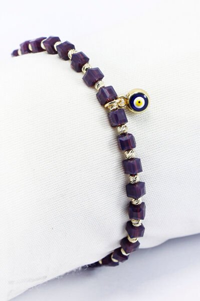 Asansörlü Mor Renkli Cam Nazar Boncuklu Bileklik, Hediyelik Bileklik