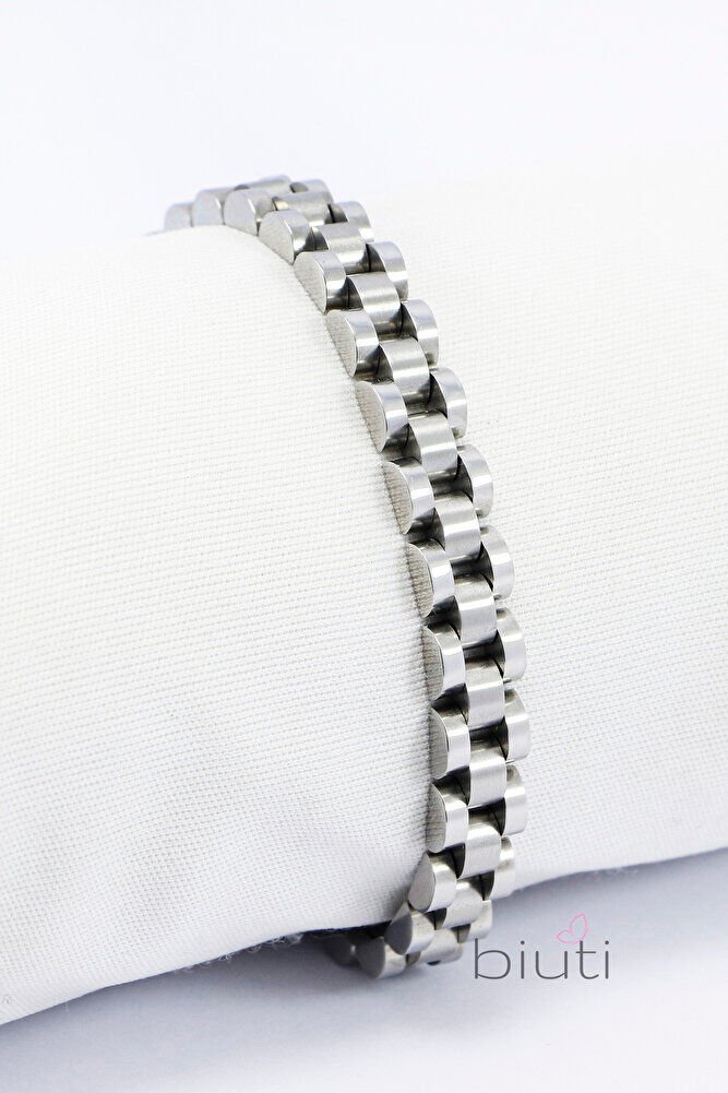 Gümüş Renkli Üç Sıra Örgü Paslanmaz Çelik Erkek Bileklik, Sevgililer Günü Hediyelik Erkek Aksesuar