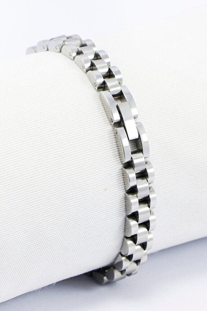 Gümüş Renkli Üç Sıra Örgü Paslanmaz Çelik Erkek Bileklik, Sevgililer Günü Hediyelik Erkek Aksesuar