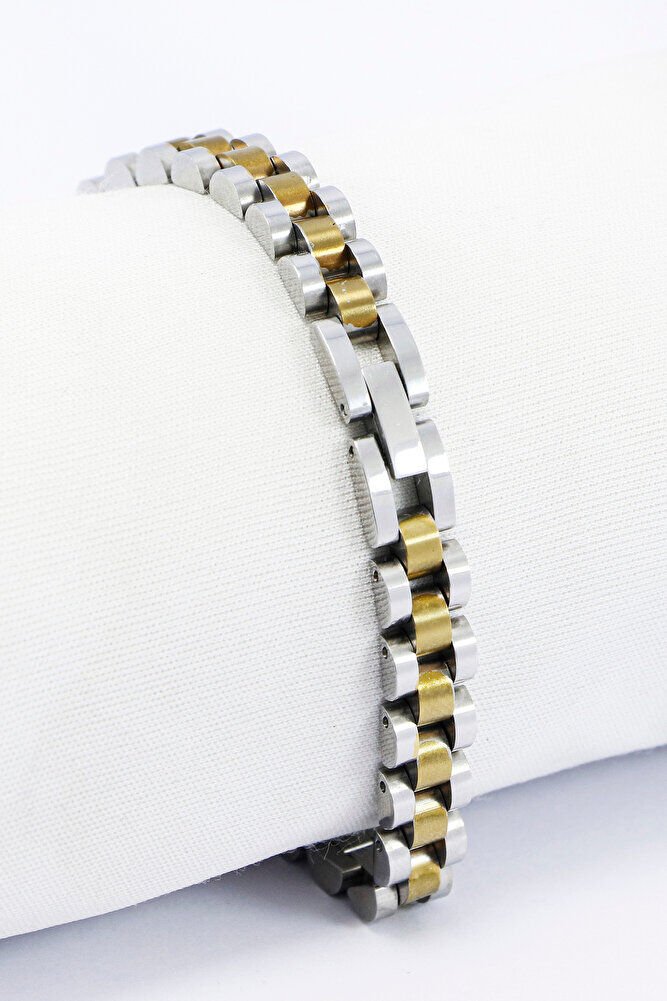Gol ve Gümüş Çift Renkli Paslanmaz Çelik Erkek Bileklik, Sevgililer Günü Hediyelik Erkek Aksesuar