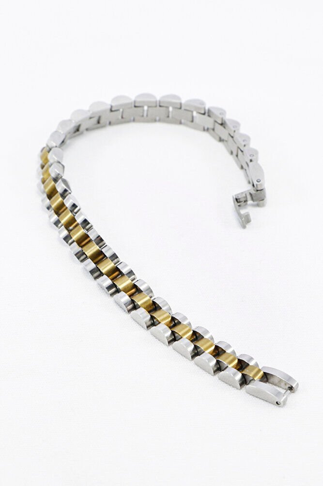 Gol ve Gümüş Çift Renkli Paslanmaz Çelik Erkek Bileklik, Sevgililer Günü Hediyelik Erkek Aksesuar