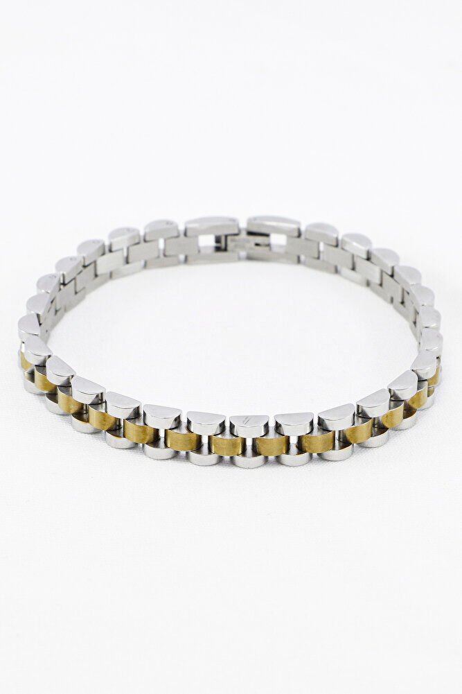 Gol ve Gümüş Çift Renkli Paslanmaz Çelik Erkek Bileklik, Sevgililer Günü Hediyelik Erkek Aksesuar