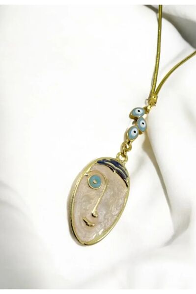 Pastel Face Figure Car Rearview Mirror Ornament, Pastel Mint Green Cluster Evil Eye Bead