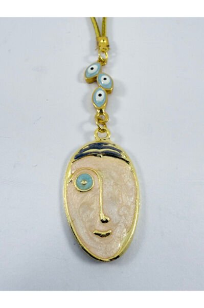 Pastel Face Figure Car Rearview Mirror Ornament, Pastel Mint Green Cluster Evil Eye Bead