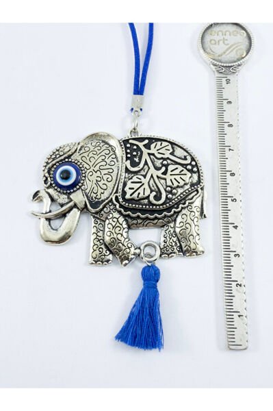 Metal Büyük Fil Cam Nazar Boncuklu Araba Dikiz Ayna Süsü, Yeni Araba Hediyesi