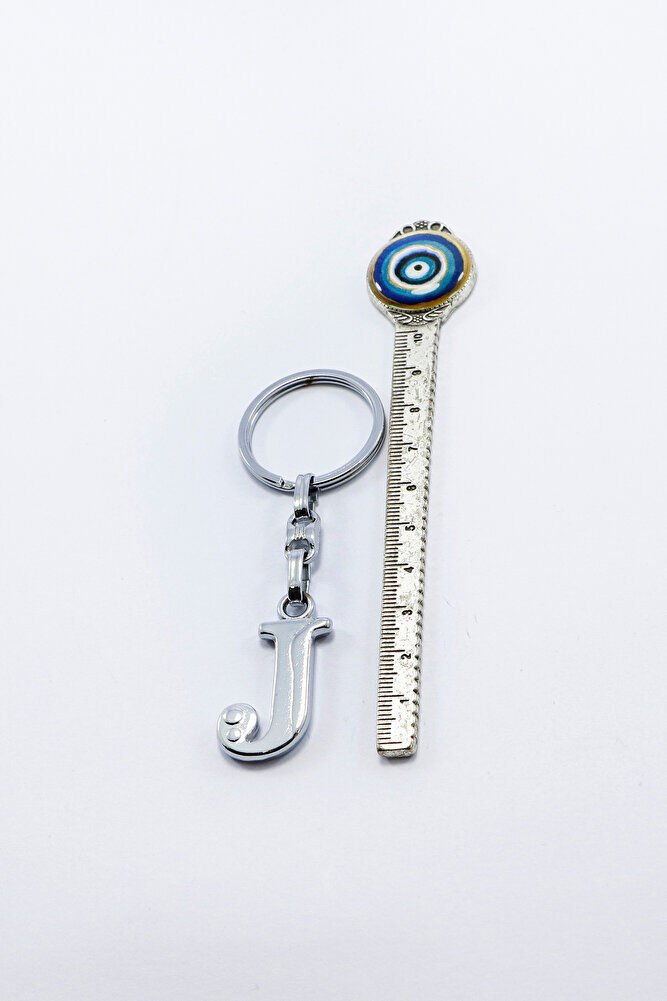 Gümüş Renkli Küçük Metal J Harfi Anahtarlık / Harfli Çanta Süsü