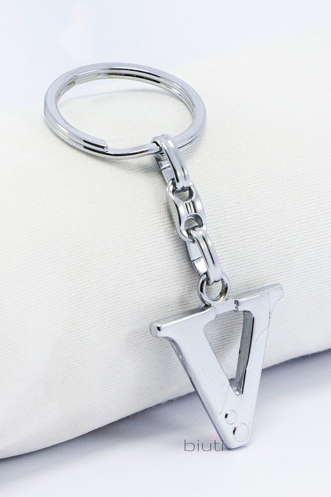 Gümüş Renkli Küçük Metal V Harfi Anahtarlık / Harfli Çanta Süsü