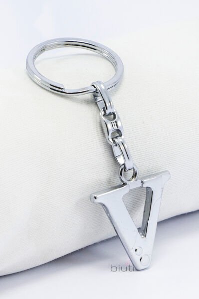 Gümüş Renkli Küçük Metal V Harfi Anahtarlık / Harfli Çanta Süsü