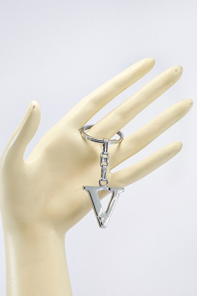 Gümüş Renkli Küçük Metal V Harfi Anahtarlık / Harfli Çanta Süsü