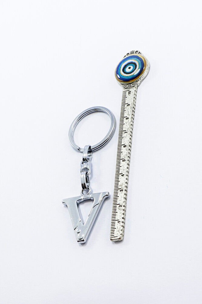 Gümüş Renkli Küçük Metal V Harfi Anahtarlık / Harfli Çanta Süsü