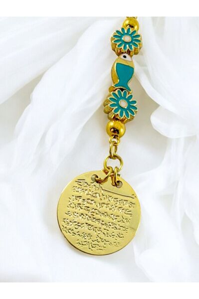 Turkuaz Balık Papatya Çiçek Metal Ayetel Kürsi Altın Renkli Araba Dikiz Ayna Süsü