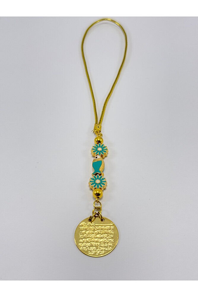 Turkuaz Balık Papatya Çiçek Metal Ayetel Kürsi Altın Renkli Araba Dikiz Ayna Süsü