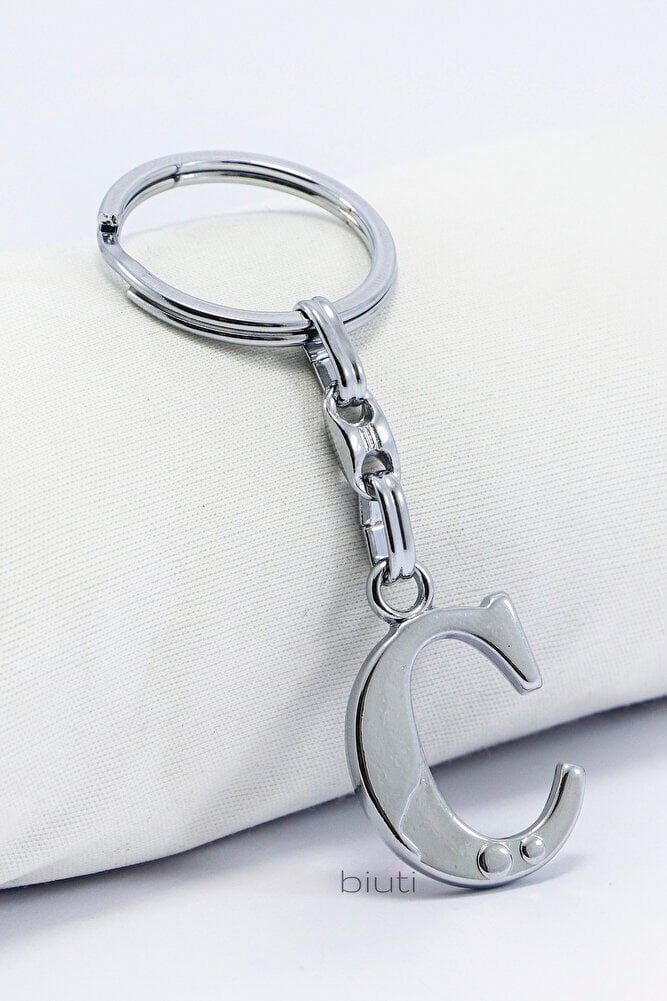 Gümüş Renkli Küçük Metal C Harfi Anahtarlık / Harfli Çanta Süsü
