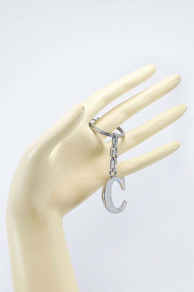 Gümüş Renkli Küçük Metal C Harfi Anahtarlık / Harfli Çanta Süsü