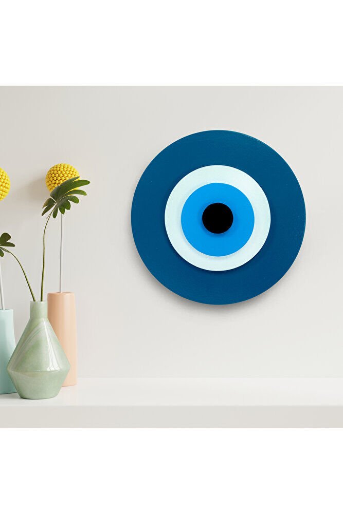 Minimalist Göl Ormanı Nazar Boncuğu El Yapımı Ahşap Büyük Nazarlık 15 Cm Hediyelik Eşya