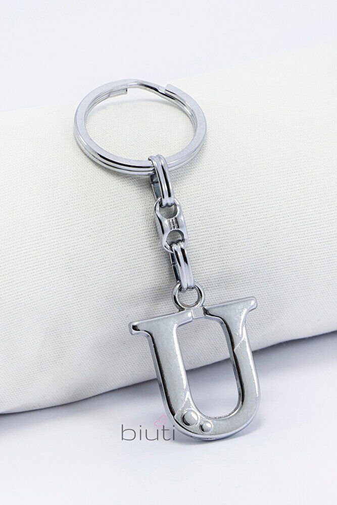 Gümüş Renkli Küçük Metal U Harfi Anahtarlık / Harfli Çanta Süsü