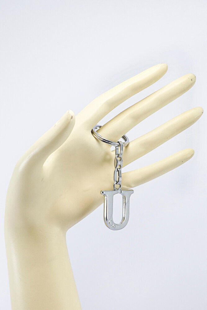 Gümüş Renkli Küçük Metal U Harfi Anahtarlık / Harfli Çanta Süsü