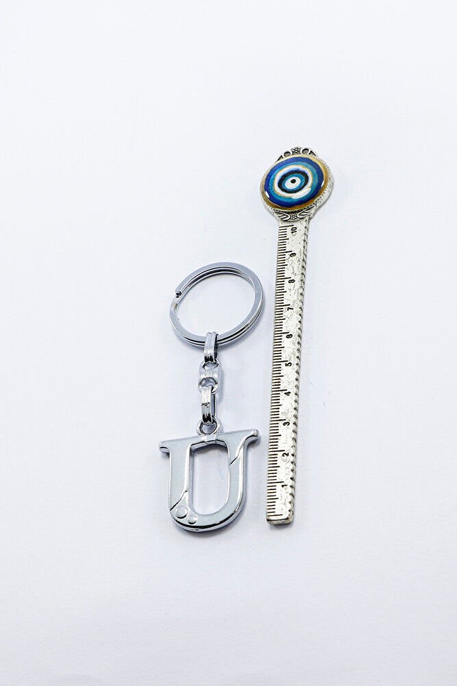 Gümüş Renkli Küçük Metal U Harfi Anahtarlık / Harfli Çanta Süsü