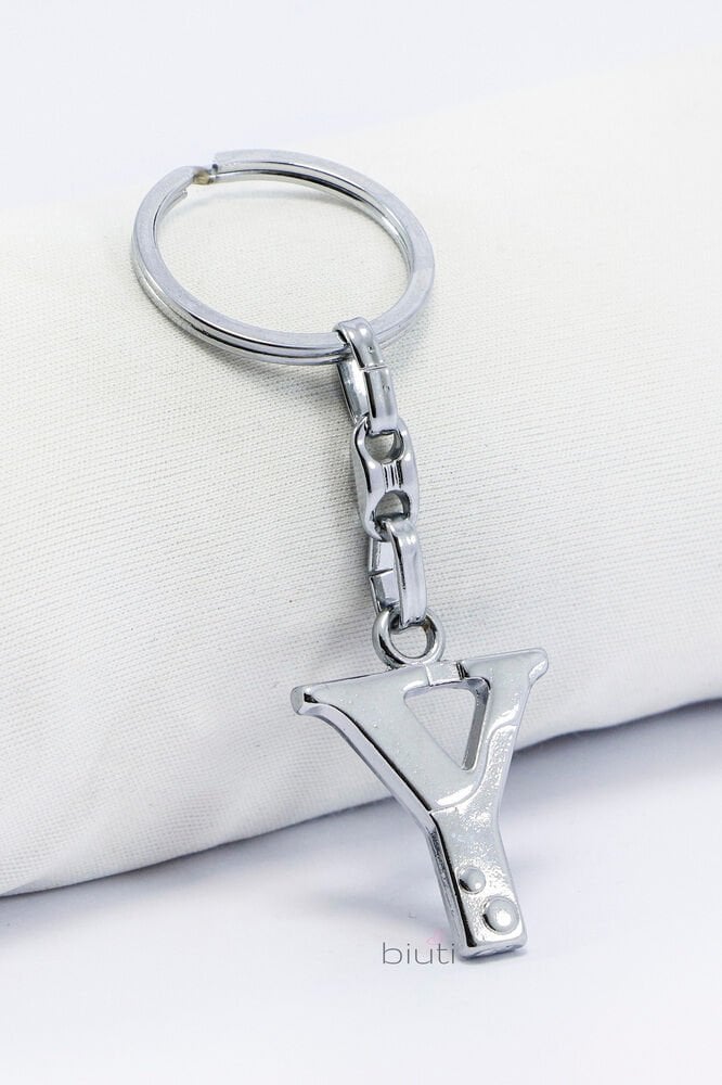 Gümüş Renkli Küçük Metal Y Harfi Anahtarlık / Harfli Çanta Süsü