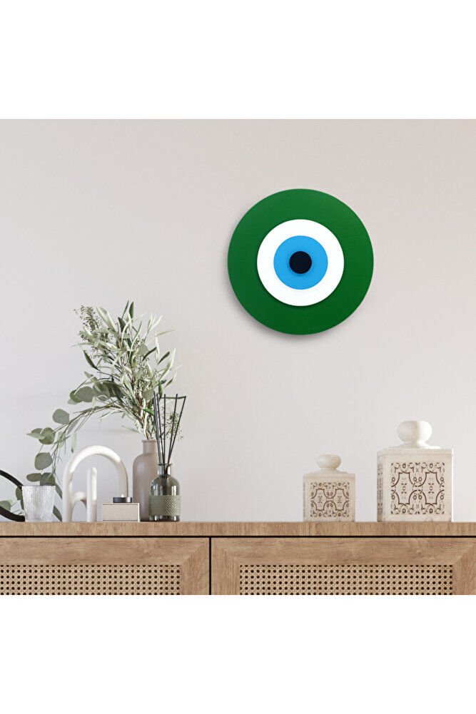 Minimalist Yaprak Yeşili Nazar Boncuğu El Yapımı Ahşap Büyük Nazarlık 20 Cm Hediyelik Eşya
