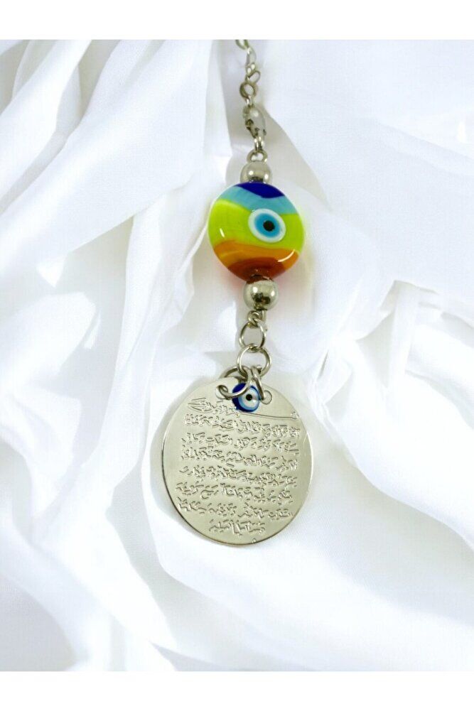 Handmade Colorful Glass Evil Eye Bead Metal Ayetel Kursi Silver Color Car Rearview Mirror Ornament