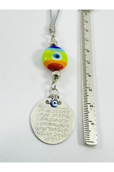 El Yapımı Renkli Cam Nazar Boncuğu Metal Ayetel Kürsi Gümüş Renkli Araba Dikiz Ayna Süsü