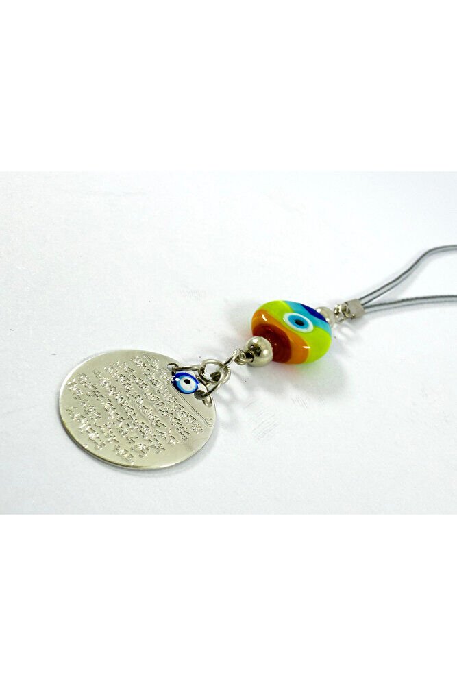 Handmade Colorful Glass Evil Eye Bead Metal Ayetel Kursi Silver Color Car Rearview Mirror Ornament