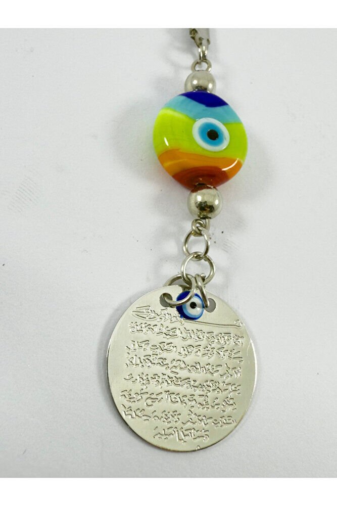 Handmade Colorful Glass Evil Eye Bead Metal Ayetel Kursi Silver Color Car Rearview Mirror Ornament
